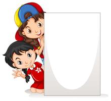 Two girls behind the blank paper vector