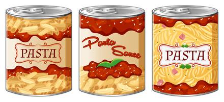 Three cans of pasta ans sauce vector