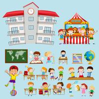 School scenes with kids in classroom vector