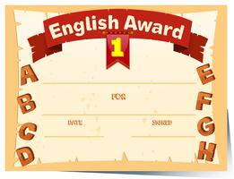 Plantilla de certificado con premio de ingles vector