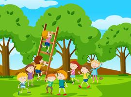 Kids climbing ladder in the park vector