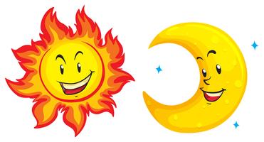 Sun and moon with happy face vector