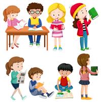 Boys and girls doing different activities vector