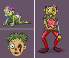 Three zombies on gray background vector