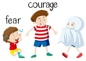 Opposite wordcard for fear and courage vector