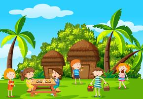 Childre picnic in the park vector