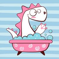 Cute dino wash in bathroom vector