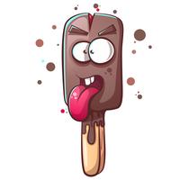 Helado de dibujos animados. Chocolate, lengua y varita. vector