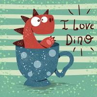 Cute dino with cup of tea