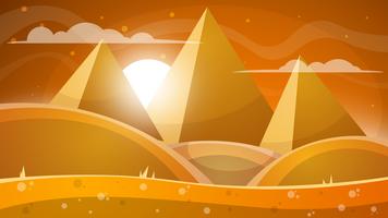 Paisaje del desierto Pirámide y sol. vector