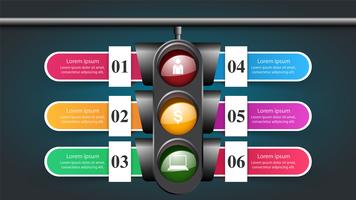 Traffic light infographic. Six items. vector