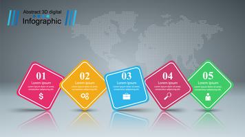 Business infographic. Five paper items. vector