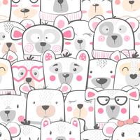 Seamless pattern - cute set bear. vector