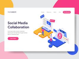 Landing page template of Social Media Collaboration Isometric Illustration Concept. Isometric flat design concept of web page design for website and mobile website.Vector illustration vector