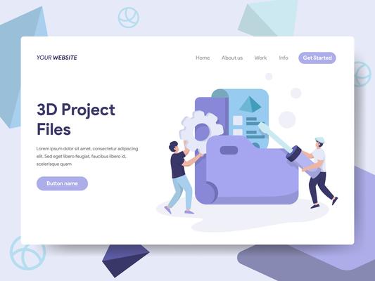 Landing page template of 3d Project Files Illustration Concept. Isometric flat design concept of web page design for website and mobile website.Vector illustration