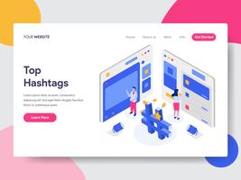 Landing page template of Social Media Hashtags Isometric Illustration Concept. Isometric flat design concept of web page design for website and mobile website.Vector illustration vector