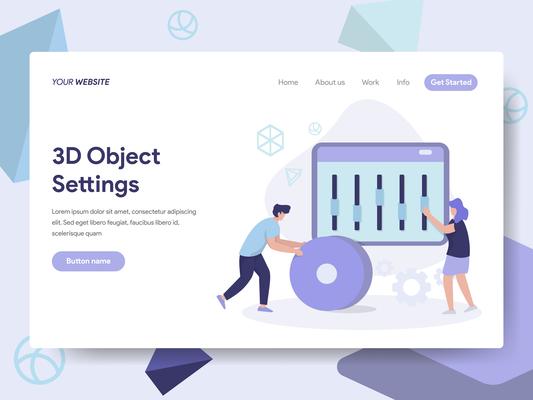 Landing page template of 3d Object Settings Illustration Concept. Isometric flat design concept of web page design for website and mobile website.Vector illustration