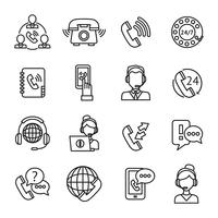 Call Center Outline Icons Set vector