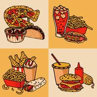 Concepto de menú de comida rápida plana vector