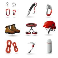 Mountain climbing icons set vector