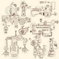 Industrial Machines Doodles Set vector