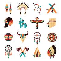 Ethnic american indigenous icons set vector