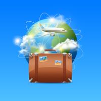 Plane With Globe And Suitcase vector