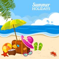 Summer seaside view on the beach poster vector