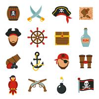 Pirate icons set flat