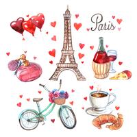 Paris symbols watercolor icons composition  vector