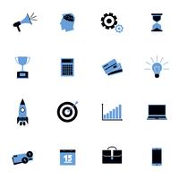 Black and blue business icons flat set vector