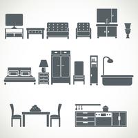 Muebles para el hogar de diseño conjunto de blackicons. vector