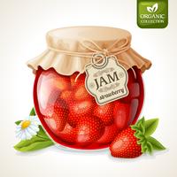 Strawberry jam in glass vector