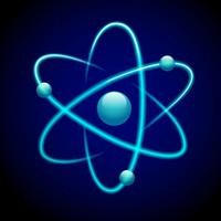 Atom simbolo 3d azul vector