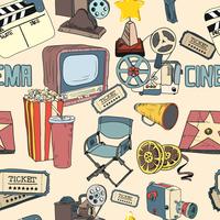 Colored doodle cinema seamless wallpaper vector