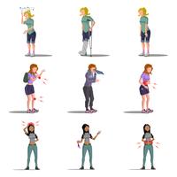 Medicine disease woman flat characters set vector