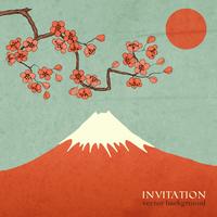Blossom cherry or sakura mountain invitation postcard