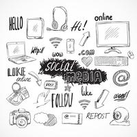 Doodle social media icons set vector