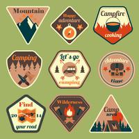 Outdoors tourism camping flat badges set vector