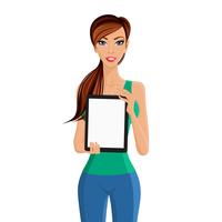 Woman showing tablet computer portrait vector