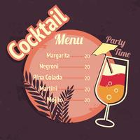 Alcohol cocktails drink menu card template