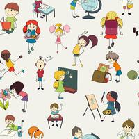 School kids doodle seamless pattern vector