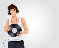 Young dj man with headphones vector