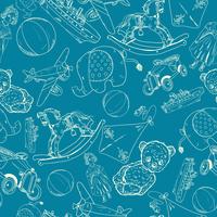 Toys sketch blue seamless pattern vector