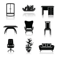 Iconos de muebles negros vector