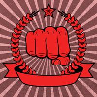 Clenched fist red poster with ribbon vector