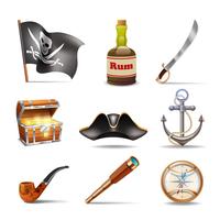 Pirate icons set colorful vector