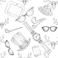 Seamless hand drawn hipster accessories pattern vector