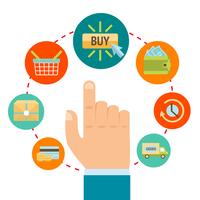 Hand with online shopping icons vector