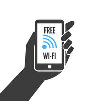 Mano que sostiene el teléfono inteligente con wifi gratuito vector